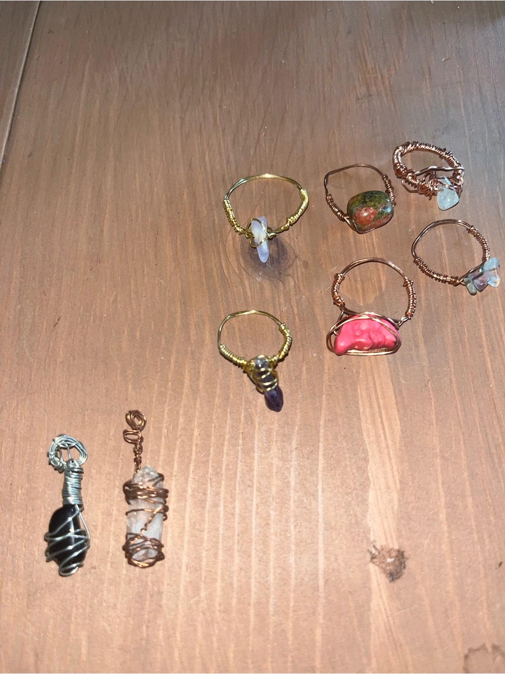 Handmade natural stone pendants amethyst, quartz copper